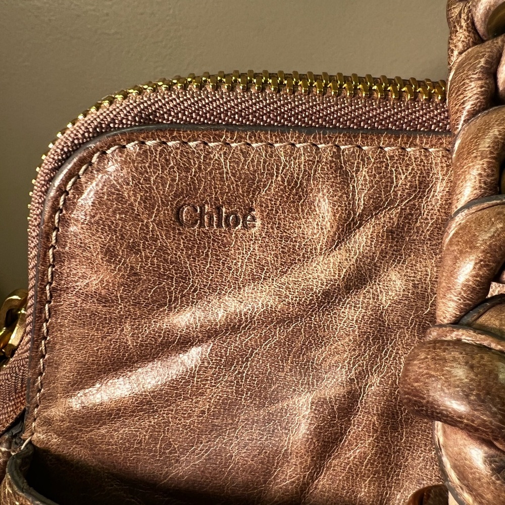Chloe Heloise Brown Distressed Leather Shoulder Bag with Gold Accents Vintage - Picture 8 of 15